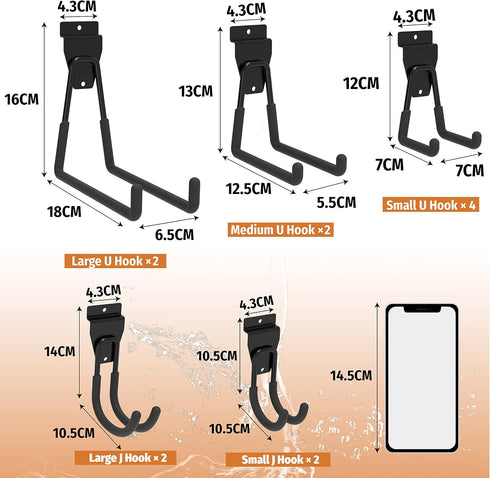 HUHOLE Slatwall Accessories, Multi Sizes Slatwall Hooks, Hanging Hook and Hangers, 12 Pack