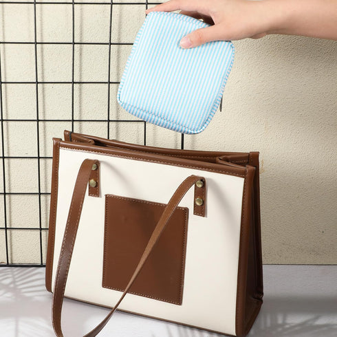 Yuomeaz Pad Bags for Period, Portable Cute Women Sanitary Napkin Storage Bag & Pad Pouches, Blue Striped Feminine Care