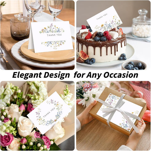 600 4x6 Inch, 6 PCS Floral Thank You Cards with Envelopes and Stickers, Wildflower Designs Thank You Notes, Greeting