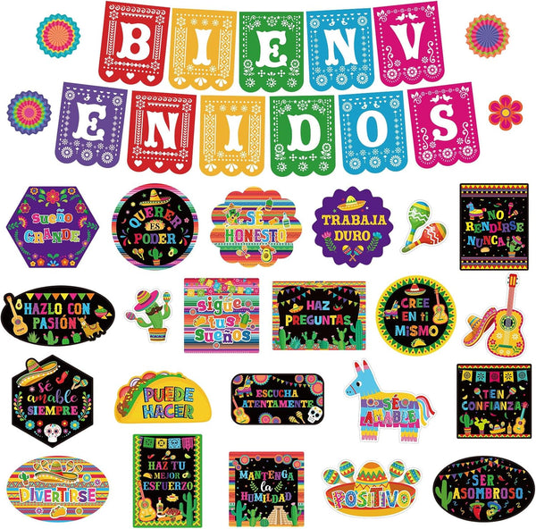 Pasimy 37 Pcs Hispanic Heritage Month Bulletin Board Set - Spanish Motivational Posters for Classroom Decor
