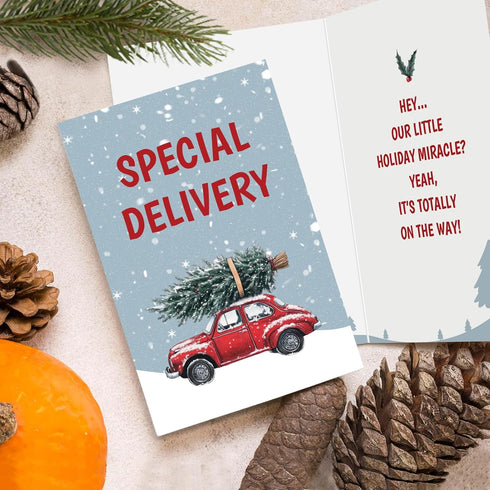 Oamiolek Funny Christmas Pregnancy Announcement Card, Humor Pregnancy Reveal Card for Grandma Grandpa Friends, Special