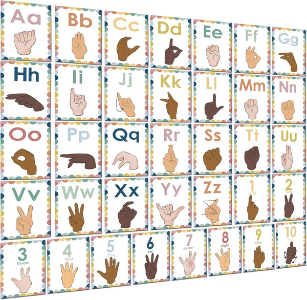 YIYDONG Sign Language Bulletin Board Letters, 36 ASL Alphabet Learning Cards Set for Classroom Decor