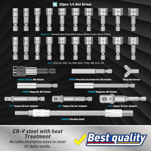 258-Piece Set,Chrome Set, set, Amartisan Ultimate Screwdriver Bit Vanadium Steel Driver Bit Security bit Includes Bits