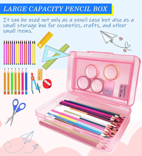 Double Layer Large Capacity Pencil Box, Plastic Translucent Pencil Box, Hard Pencil Cases with Snap-Tight Lid, 1 Pack