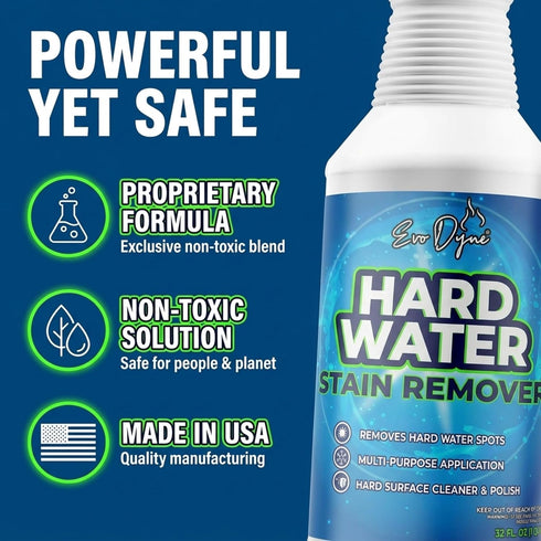 32oz (1-Pack) Evo Dyne Hard Water Stain Remover | Made in USA - Shower Door Cleaner, Clean Tile and Grout, Windows