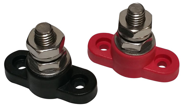 3/8" Battery Power & Ground Insulated Stainless Steel Stud Junction Post (Red & Black Set)