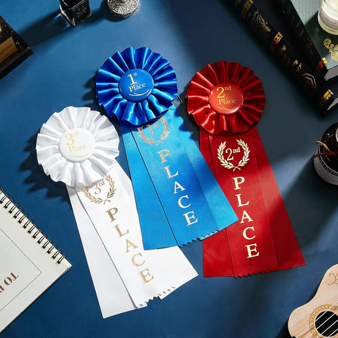 MTLEE Award Ribbons Set, 1st Place Rosette Ribbon, 9 Pieces, Blue, Red, White for Classroom Prizes