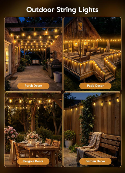 34FT 9 S14 Bulb, 3 Dimmable Minetom Solar String Lights Outdoor Waterproof, LED Shatterproof Patio Lights with Remote