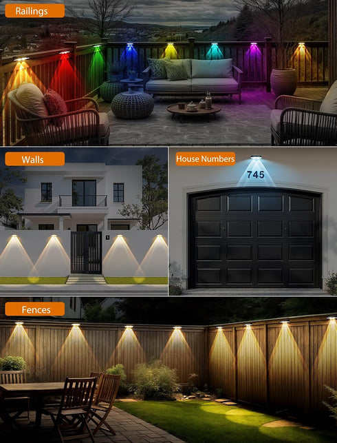 7 IP65 (8pack) Solar Fence Lights Outdoor, Fixed Colors Color Changing Waterproof Solar Powered Lights