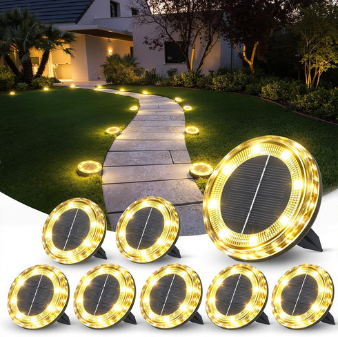 8 Pack Solar Ground Lights Outdoor, 8 LED Solar Disk Lights, IP65