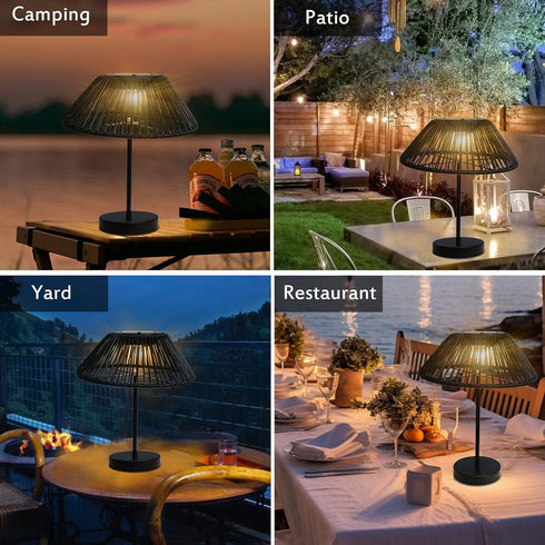 Solar Table Lamp Outdoor Solar Table Lamps Rattan Waterproof LED Lights Outdoor Lamps for Patio Garden Yard Bedroom