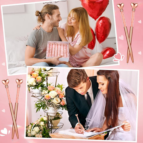 Jetec 50 Pcs Heart Shaped Ballpoint Pens, Bulk Valentine's Day Gifts, Black Ink, Rose Gold Diamond Crystal