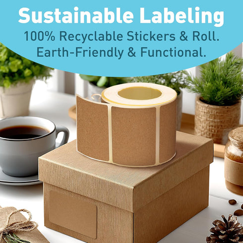 Camp Galaxy 2x3 Inch Natural Brown Kraft Stickers, 350 Per Roll, Rectangular Blank Stickers for Crafts