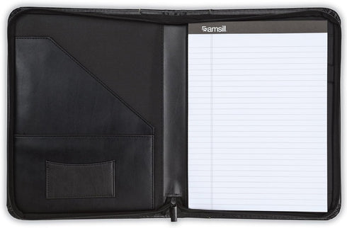 Samsill Contrast Stitch Leather Zippered Portfolio Folder/Business Portfolio for Men and Women, Resume/Document