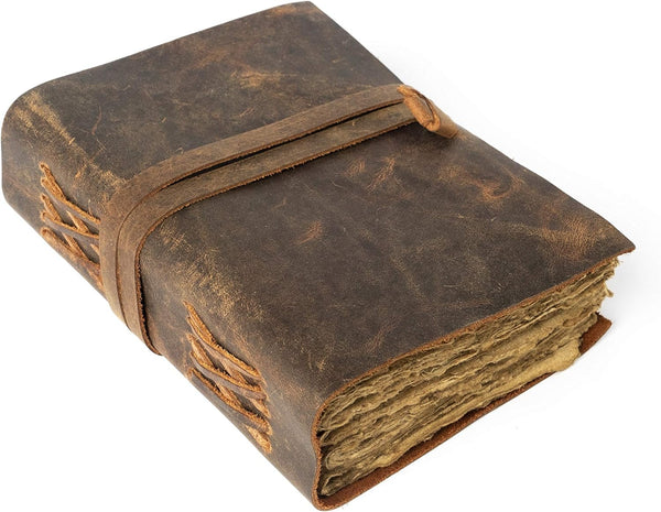 Vintage Leather Journal, Handmade Antique Leatherbound Sketchbook, Deckle Edge Paper, Thick Journal