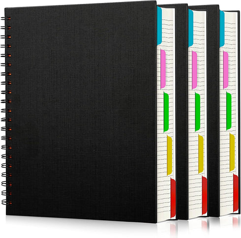 EUSOAR Notebook with Tabs, 3 Pack A4 Letter Size, Black Hardcover Spiral 5 Subject Notebook, 120 Sheets, 100GSM