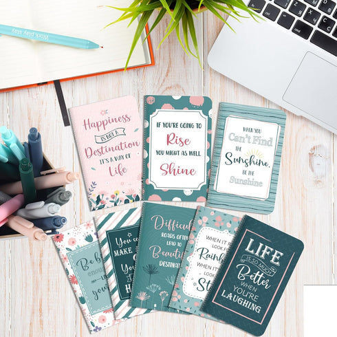 Funrous 32 Pcs Motivational Quote Pens - Inspirational Notepads Mini Journal with Ballpoint Pen, Floral Gift Set