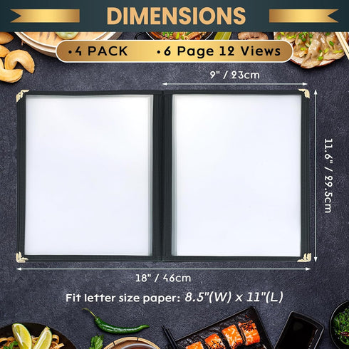 8.5 11 Inch, 6 12 4 Pack Menu Covers x Page View Clear View Menu Holder Transparent Menu Sleeve, Fits Letter Size Paper