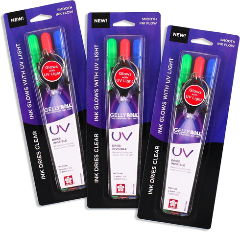 SAKURA Gelly Roll UV Pen, Invisible Ink Pen with UV Keychain Flashlight, Bold Ink for Art, 9 Pens, 3 Lights