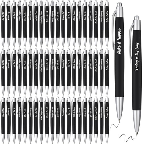 Yeaqee 100 Pcs Inspirational Pens, Motivational Black Ink Thank You Pens, Bulk Metal Greeting Quote Ballpoint Pen for