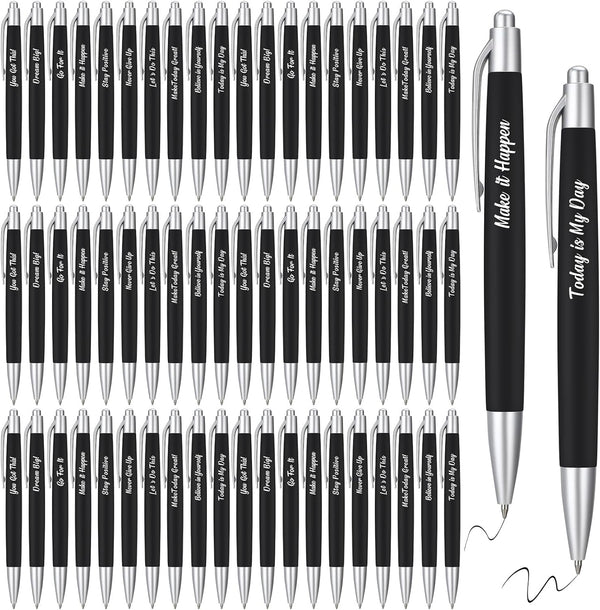 Yeaqee 100 Pcs Inspirational Pens, Motivational Black Ink Thank You Pens, Bulk Metal Greeting Quote Ballpoint Pen for