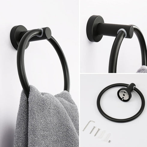 NearMoon 2 Pieces Bathroom Hardware Accessories, Towel Ring and Toilet Paper Holder, Matte Black