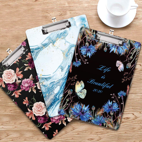 WAVEYU Cute Blue Clipboard, Letter Size with Low Profile Clip, Retractable Key Hole for Hanging Paperboard (Teal Marble)