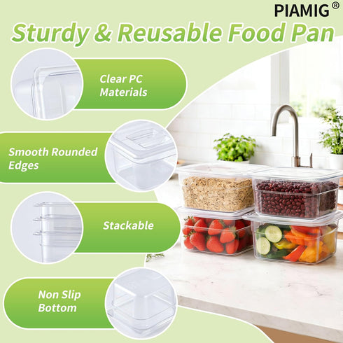 1/6 4" Commercial (4 Pack) Size Deep Plastic Food Pans with lids,Clear Polycarbonate Food Storage Containers