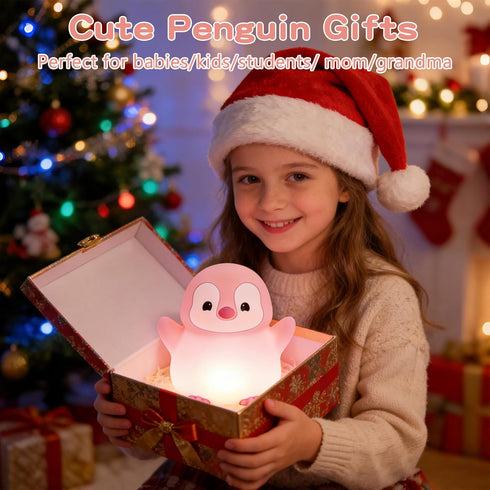Lamp,Rechargeable/Dimmable/Timer,Room Penguin Night Light for Kids,Cute Pink Penguin Lamp,Soft Silicone Nursery