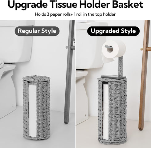 4 GRANNY SAYS Wicker Freestanding Toilet Paper Holder Stand with Storage, Modern Covered Toilet Paper Stand for Rolls
