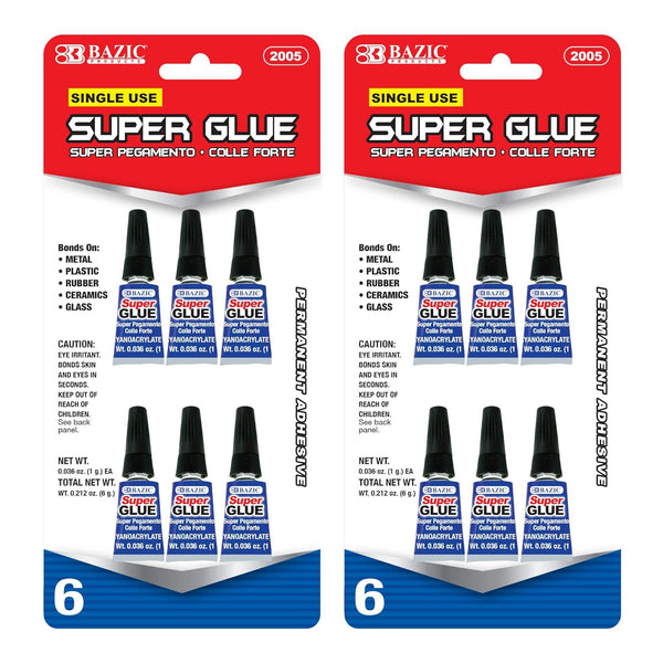 BAZIC Single Use Super Glue 1g/0.036 Oz, Mini Tube Clear Adhesive Fluid for Office & Home Improvement (6/Pack)