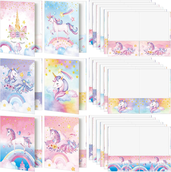 Kosiz 12 Pieces Cute Unicorn Pocket Folders, Kawaii Homework Folders for Girls, Back to School Gift, Classroom Teacher