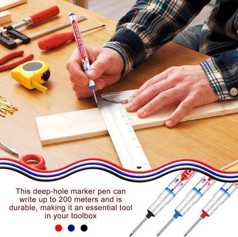 Multi-purpose Deep Hole Marker Pens, Long Nosed Marker for Woodworking, 12 Pieces