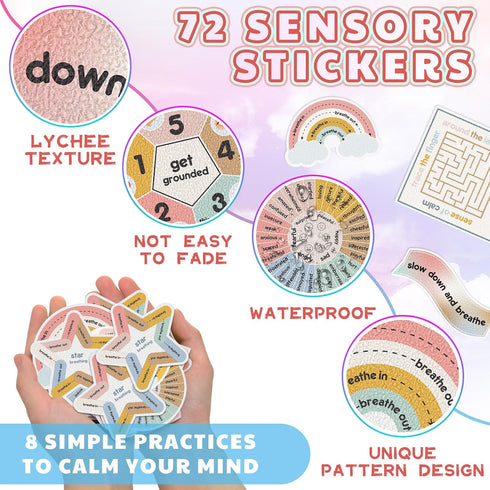 Libima 72 Pieces Anxiety Sensory Stickers, Textured Fidget Stickers for Mindfulness, School Counselor Supplies, 9