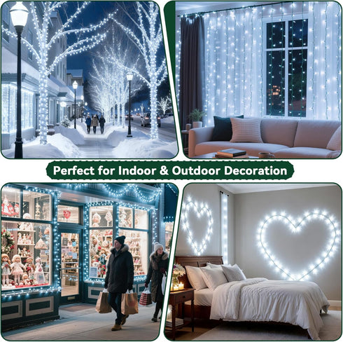 132FT 400 8 Christmas String Lights LED Cool White Dark Green Wire, Indoor Outdoor Waterproof Fairy Lights with Modes