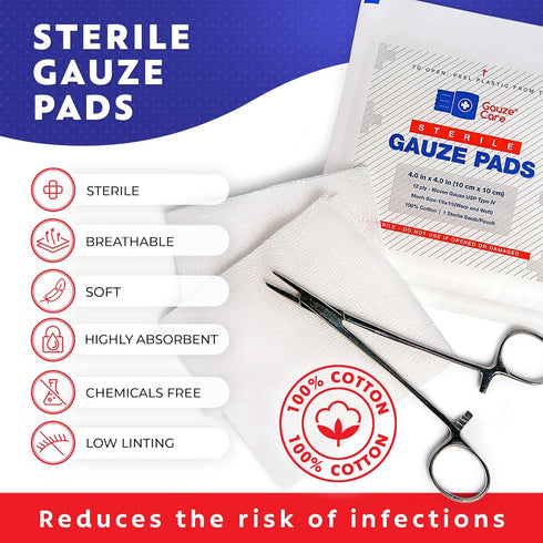 100pc 4x4 12ply 4x4 4x4 Large Sterile Gauze Pads Sterile for Wounds Bulk - Woven Gauze Sponges Sterile - USP IV