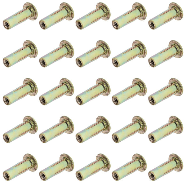 25Pcs M6 Steel Multi Grip Rivet Nuts Pre Bulbed Shank Zinc-Plated Flat Head Threaded Insert Nut Fasteners for Industrial
