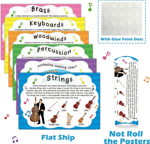 gisgfim Set Music Posters Musical Instruments Bulletin Board Orchestra Posters for Classroom Musical Education Decor