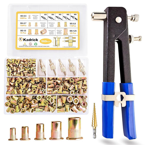 Kadrick Rivet Nuts Tool Kit with 560PCS Metric Threaded Rivets (M3 M4 M5