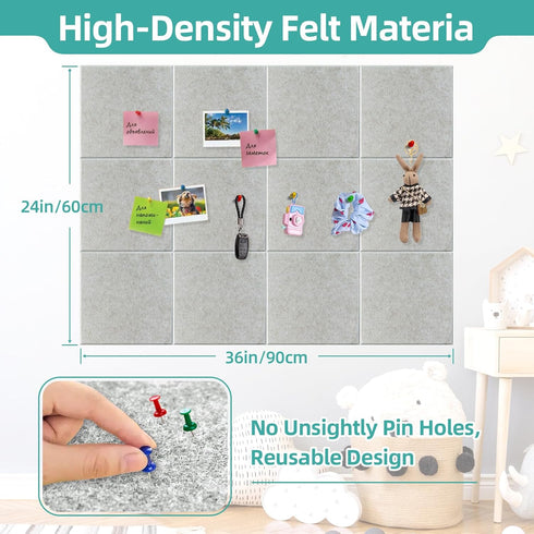 Large Cork Board for Walls, 47"x35" Bulletin Board, 12 Pack White Felt Wall Tiles