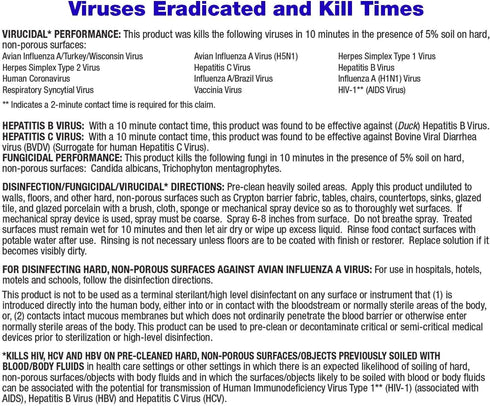 Hospital Disinfectant Virucide Spray, Kills 99.99% of MRSA, COVID-19, H5N1, Staph, Avian Flu, 32 oz, EPA Reg. for