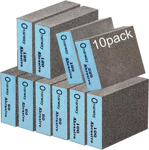 Onarway Sanding Sponges 10 Pack, Wet and Dry Dual-use, Coarse and Fine Sanding Blocks, Washable