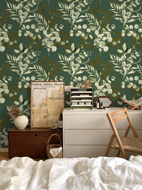 HAOKHOME 93042-4 Peel and Stick Wallpaper 17.7in x 9.8ft Boho Sage Green Eucalyptus