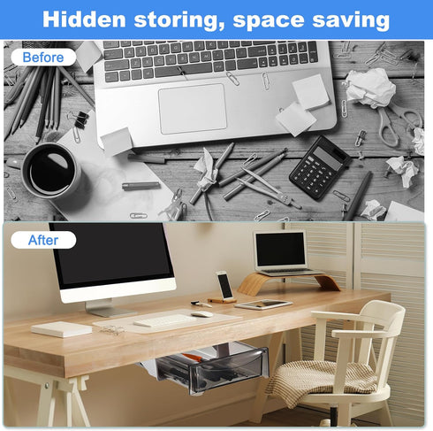 uxcell Under Desk Drawer, 2Pcs - Black Plastic Self-Adhesive Storage Organizer for Office Home (335x245 MM)