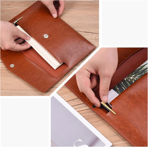 PU Leather A5 File Folder Document Holder with Snap Closure, 2 Packs (Black & Brown)