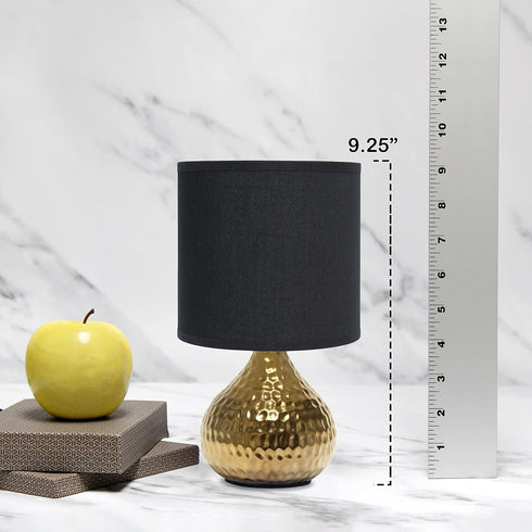 Simple Designs Mini Hammered Texture Gold Drip Table Lamp - LT2073-GDB with Black Shade for Home Decor