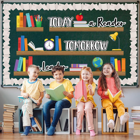 Set Set Qilery Bookshelf Bulletin Board Today a Reader Tomorrow a Leader Motivational Classroom Decor Reading Library