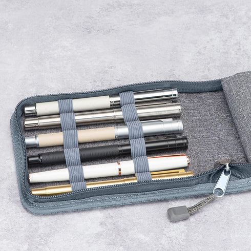 Lanxivi 12 Fountain Pen Case, Waterproof Canvas Pen Display Holder Organizer Bag, Gray Color
