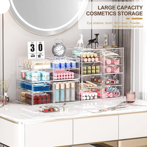 Makeup Organizer with 16 Drawers, 4 Pcs Desktop Office Supplies, Clear Accessories, Dustproof Drawer Storage
