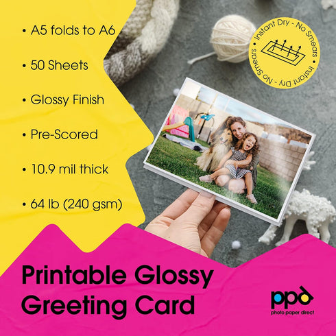 5.5x8.5 4.25 5.5 (50 PPD Greeting Card Paper, Printable Greeting Cards With Envelopes for Inkjet Printer, Blank Half